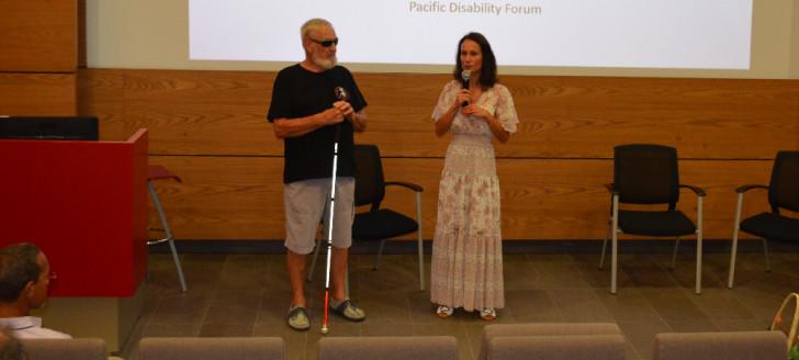 « Il faut partager notre expérience avec celles des autres pays et territoires de la région », a déclaré Isabelle Champmoreau aux côtés de Richard Fournier, président du Collectif Handicaps. « Il faut partager notre expérience avec celles des autres pays et territoires de la région », a déclaré Isabelle Champmoreau aux côtés de Richard Fournier, président du Collectif Handicaps.